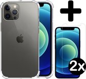 Hoes voor iPhone 12 Pro Hoesje Siliconen Shock Proof Case Met 2x Screenprotector Tempered Glass - Hoes voor iPhone 12 Pro Hoes Cover Met 2x Screenprotector - Transparant
