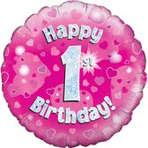 Oaktree 18 Inch Happy 1st Birthday Pink Holographic Balloon (Pink/Silver)