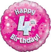 Oaktree 18 Inch Happy 4th Birthday Pink Holographic Balloon (Pink/Silver)