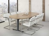 Ovale vergadertafel design T-poot Teez 240x120cm bladkleur Licht Eiken framekleur Zwart (RAL9011)