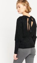 LOLALIZA Harige trui met breipatroon - Zwart - Maat L