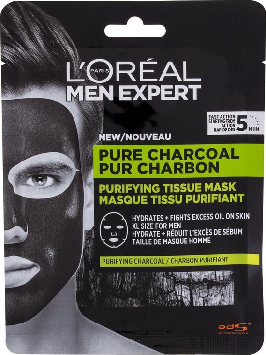L'Oréal Paris MEN EXPERT PUR CHARBON Masque Tissu Purifiant Visage Homme  30.0 GRMac | bol.com