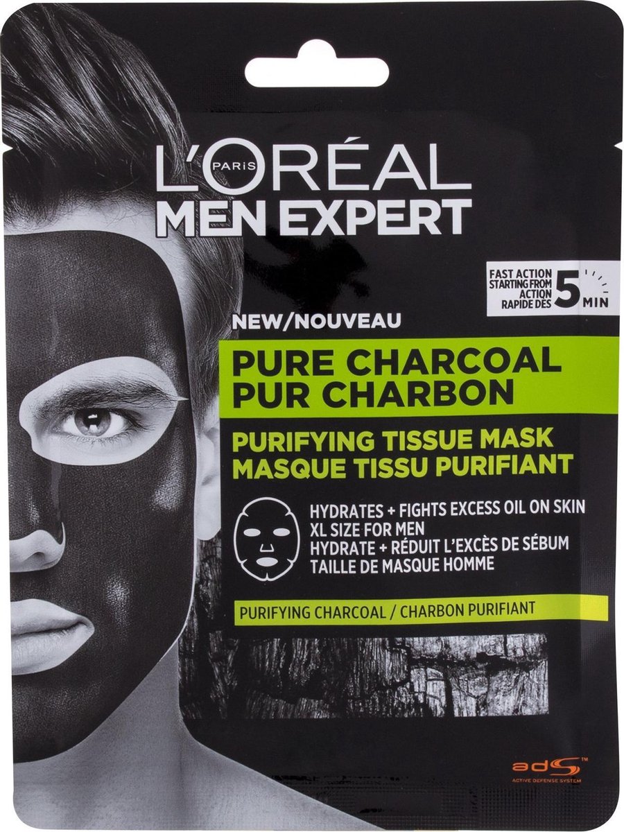 L'Oreal - Men Expert Pure Charcoal Purifying Tissue Mask - Textile Mask For Men