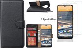 Nokia 5.3 Hoesje Zwart wallet cover + 2pack screen protector