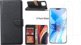 iPhone 12 / 12 Pro hoesje - bookcase / wallet cover portemonnee Bookcase hoes Zwart + 2x tempered glass / Screenprotector