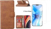 iPhone 12 Pro Max hoesje - portemonnee bookcase / wallet cover Bruin+ 2x tempered glass / Screenprotector