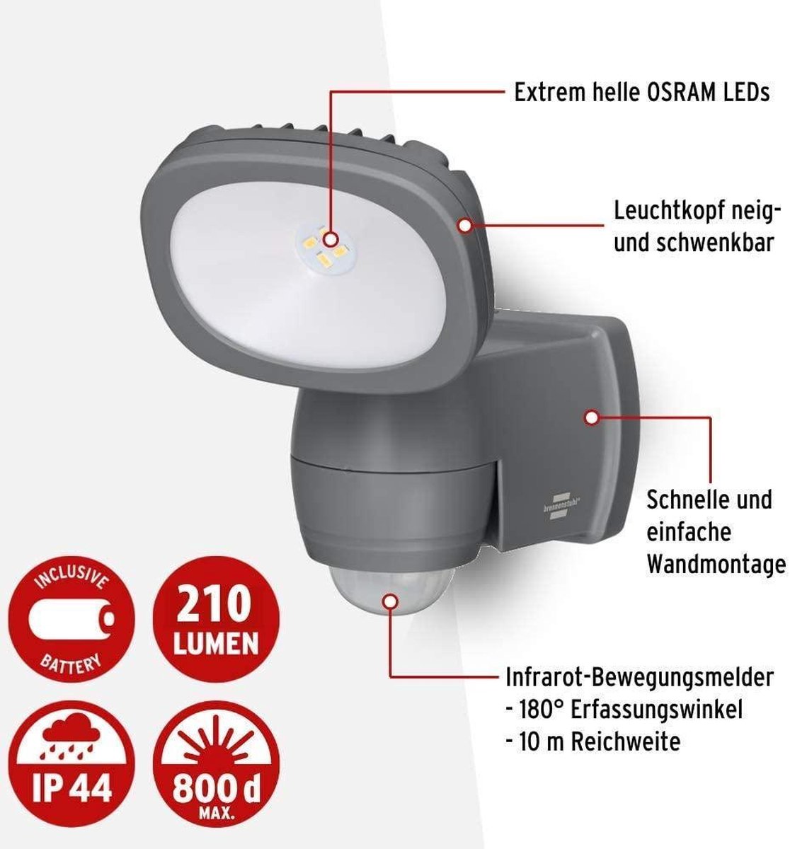 Brennenstuhl Lufos buitenlamp Led met batterij, draadloze en  bewegingsmelder... | bol.com