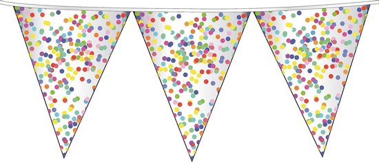 1x Confetti thema feest vlaggenlijnen van plastic 10 meter - Kinderfeestje/kinderverjaardag - Feest/verjaardag - Thema feest - Confetti feestversiering - Vlaggenlijnen/slingers - Vlaggenlijn van plastic