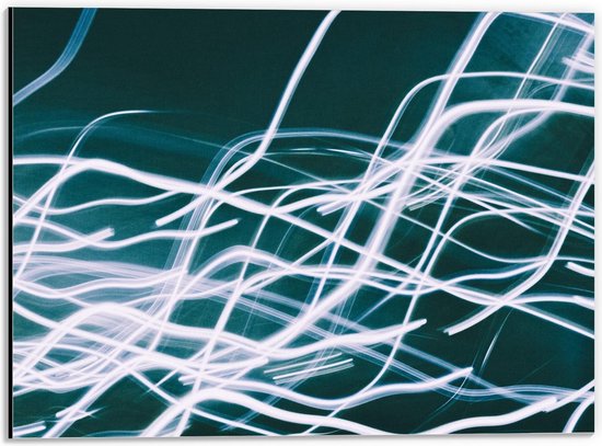 Dibond - Witte Abstracte Strepen op Donkere Achtergrond  - 40x30cm Foto op Aluminium (Met Ophangsysteem)