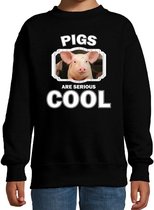 Dieren varkens sweater zwart kinderen - pigs are serious cool trui jongens/ meisjes - cadeau varken/ varkens liefhebber 9-11 jaar (134/146)