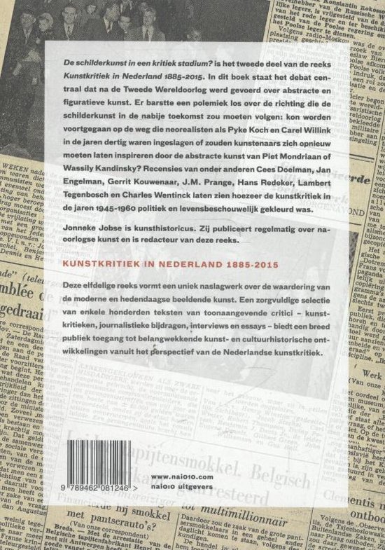 Boek met de titel 'De schilderkunst in een kritiek stadium?' en de ondertitel 'Kunstenkritiek in Nederland 1885-2015'.