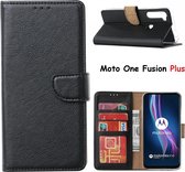 Hoesje geschikt voor Motorola Moto One Fusion Plus Hoesje met Pasjeshouder portemonnee bookcase - Zwart