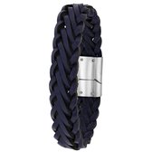 Lucardi - Jongens - Armband - Rechthoek - Cadeau - Leer - Zilverkleurig