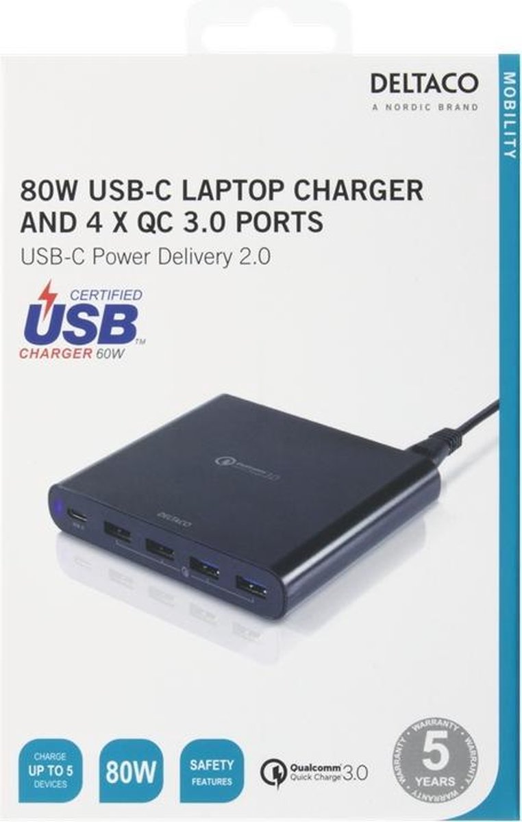 DELTACO SMP-USBC, universele USB-C lader voor laptops en andere apparaten  met 1 x... | bol.com
