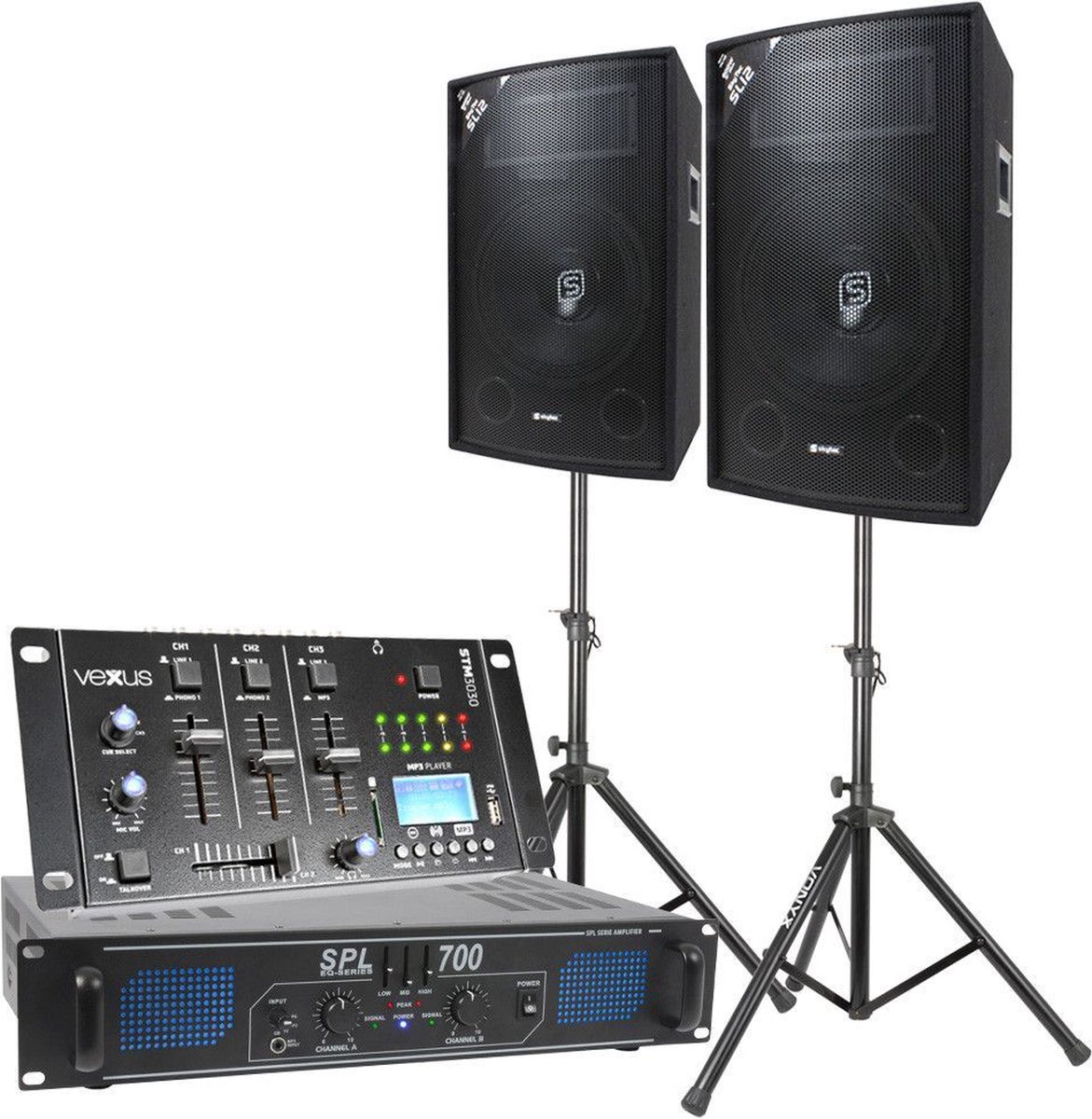Complete DJ Bluetooth geluidsinstallatie 700W met standaards - Skytec