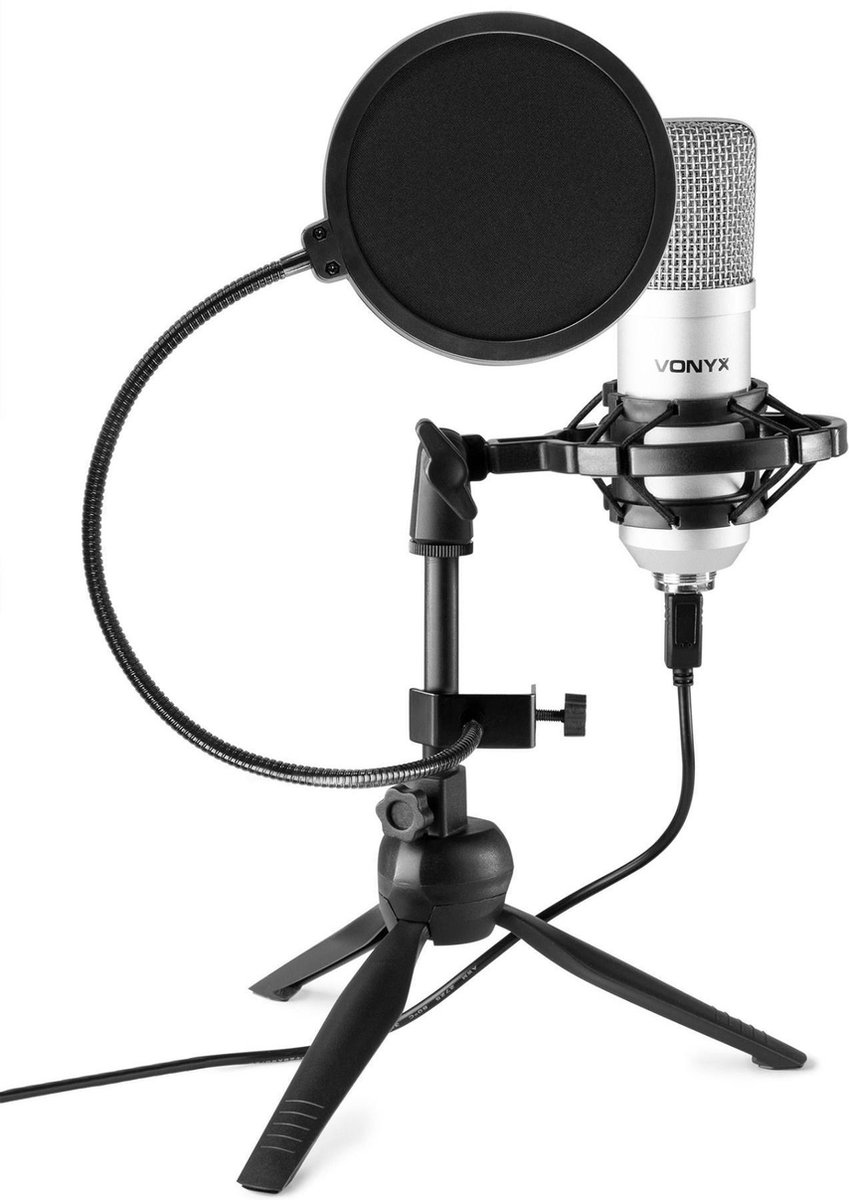 USB microfoon voor pc - Vonyx CM300S - Met tafelstandaard en popfilter -  Titanium | bol.com