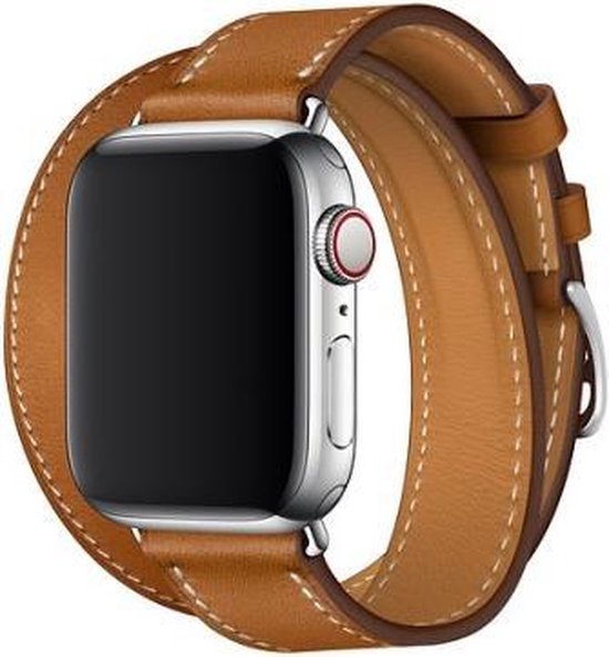 BAND SERIES Lederen Bandje met Dubbele Contrastkleur voor Apple Watch 38mm  & 40mm - Bruin | bol.com