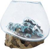 Gesmolten Glas Op Hout - Decoratieve Kom - Bloempot - Handgemaakt - 14x7cm