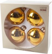 KERSTBALLEN SET 4 STUKS | KERSTVERSIERING | SHINY OKER | D10 CM | GLAS