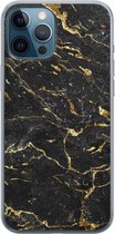 Leuke Telefoonhoesjes - Hoesje geschikt voor iPhone 12 Pro - Marmer zwart goud - Soft case - TPU - Marmer - Zwart
