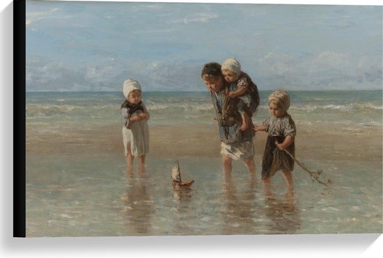 Canvas  - Oude Meesters - Kinderen der zee, Jozef Israëls, 1872 - 60x40cm Foto op Canvas Schilderij (Wanddecoratie op Canvas)