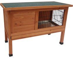 Konijnenhok – Compact konijnenhok voor buiten met nachthok en traliegedeelte – 91,5x45x70 cm – Flamingo Konijnenhok Bunny Classic Bruin