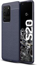 Litchi Fibre Hoesje TPU Flexibele beschermhoes - Geschikt voor: Samsung Galaxy S20 Ultra - navy