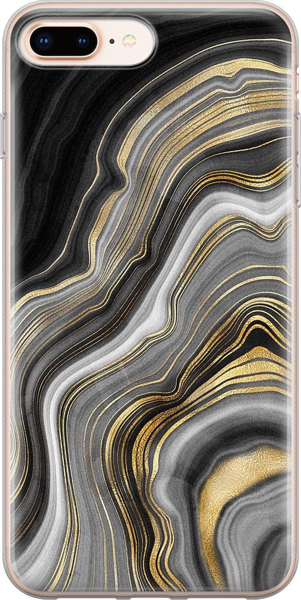Leuke Telefoonhoesjes - Hoesje geschikt voor iPhone 8 Plus - Marble agate - Soft case - TPU - Print / Illustratie - Goud