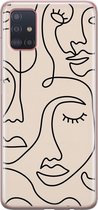 Samsung Galaxy A51 hoesje siliconen - Abstract gezicht lijnen - Soft Case Telefoonhoesje - Print / Illustratie - Beige