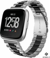 Stalen Smartwatch bandje - Geschikt voor  Fitbit Versa / Versa 2 stalen bandje - zilver/zwart - Strap-it Horlogeband / Polsband / Armband