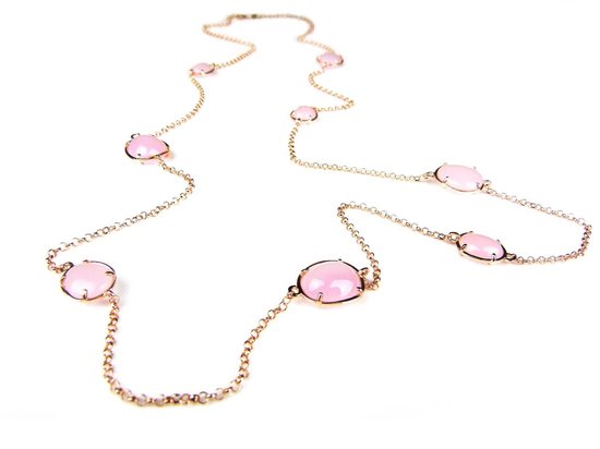 Zilveren halsketting collier halssnoer roze goud verguld Model Bubbels gezet met roze stenen