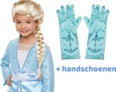 Elsa pruik met lange haarvlecht met elastisch haarnetje - voor bij de Prinsessenjurk meisje - Verkleedkleren - Cadeau - inclusief prinsessenhandschoenen - voor bij je Elsa verkleed
