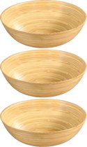 3x Bamboo wood fruit/serving bowls/dishes 25 x 8 cm - Fruitschaal/fruitmanden - Broodmand/broodmanden - Serveerschaal