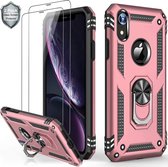 iPhone XS Max hoesje Schokbestendige ring armor met 2X Glas Screenprotector rose goud