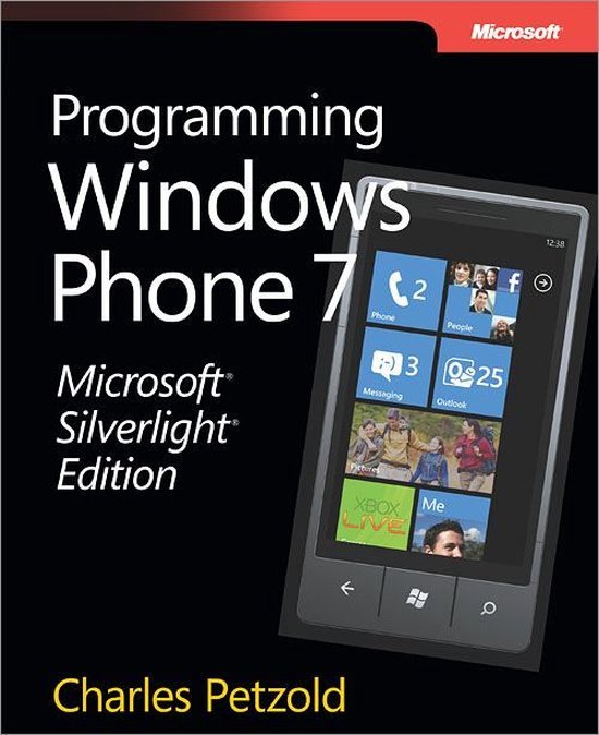 Boek "Programming Windows Phone 7 Microsoft Silverlight Edition" door Charles Petzold, met op de cover een Windows Phone 7.