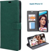 EmpX.nl Apple iPhone 12 TPU/Kunstleer Groen Boekhoesje