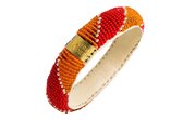 Return to Sender Armband - Beaded bracelet slim Orange/ pink stripes - Skai (leer) met kralen - Oranje; Roze