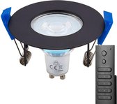 20x HOFTRONIC Bari - Inbouwspot met afstandsbediening - LED - Zaagmaat 70mm - Zwart - Dimbaar - Waterdicht - 5 Watt - 350 lumen - 230V - 2700K Extra warm wit - Verwisselbare GU10 - Plafondspo