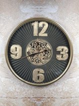 Grote wandklok industrieel oud goud metaal tandwiel - Ø80cm