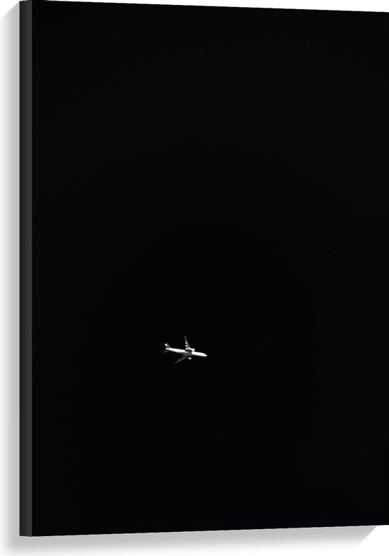 Canvas  - Wit Vliegtuig op Zwarte Achtergrond - 60x90cm Foto op Canvas Schilderij (Wanddecoratie op Canvas)