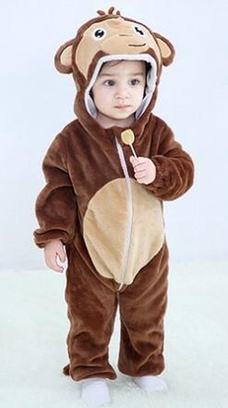 Budino Baby Onesie - Baby Romper - Baby Pyjama - Baby Pakje - Baby Verkleedkleding - Baby Kostuum - Dier - Aap - Bruin - maat 80