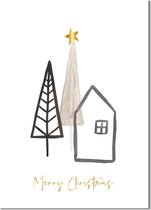 Kerstposter Merry Christmas Kerstster Goudfolie A3 poster + witte fotolijst (29,7x42cm)