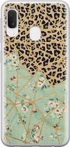 Samsung Galaxy A20e hoesje siliconen - Luipaard bloemen print - Soft Case Telefoonhoesje - Luipaardprint - Groen