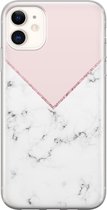 iPhone 11 hoesje siliconen - Marmer roze grijs - Soft Case Telefoonhoesje - Marmer - Transparant, Roze