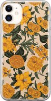 iPhone 11 hoesje siliconen - Retro flowers - Soft Case Telefoonhoesje - Bloemen - Transparant, Geel