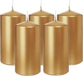 5x Gouden cilinderkaars/stompkaars 6 x 12 cm 40 branduren - Geurloze goudkleurige kaarsen - Woondecoraties