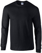 Gildan Heren Effen Bemanningsleden Hals Ultra Katoen Lange Mouw T-Shirt (Zwart)