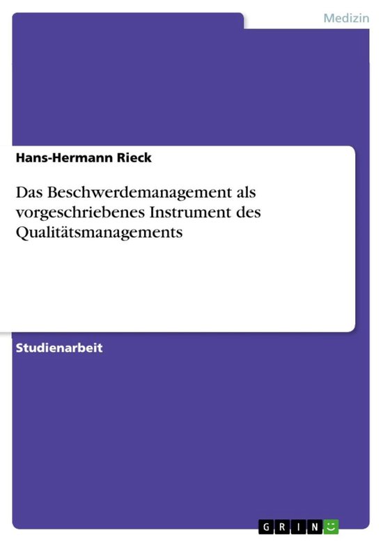 Das Beschwerdemanagement Als Vorgeschriebenes Instrument Des ... - cover