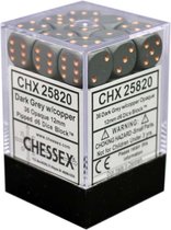 Chessex Opaque Dark Grey/copper D6 12mm Dobbelsteen Set (36 stuks)