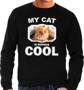 Rode kat katten trui / sweater my cat is serious cool zwart - heren - katten / poezen liefhebber cadeau sweaters XL